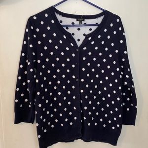 Navy and white polka dotted cardigan